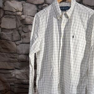 Ralph Lauren White Button-Down Shirt with Black grid